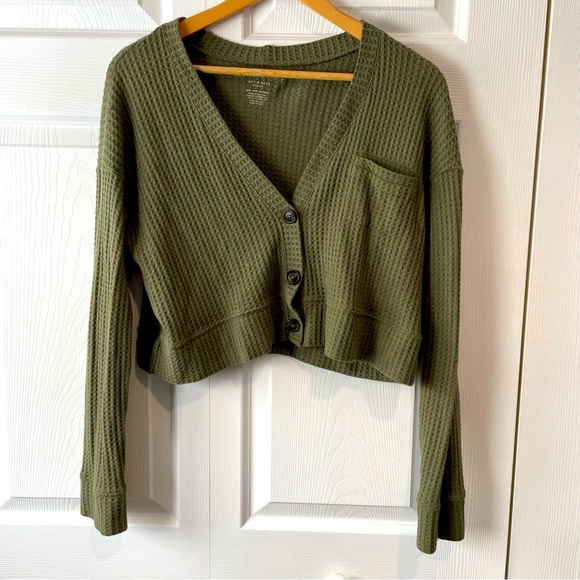 Américain 🇺🇸 eagle 🦅 olive over sized crop cardigan size xtra small - Picture 1 of 8